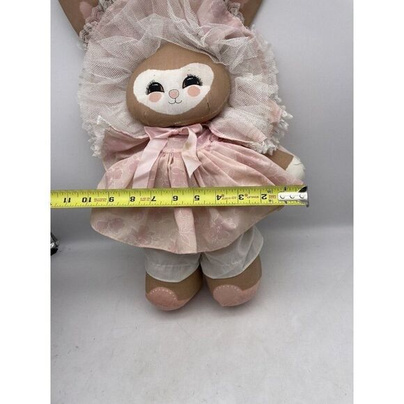 Vintage Applause Dolly Bunny Fabric Plush Doll Pink Dress Tulle Bonnet Easter - Picture 3 of 15